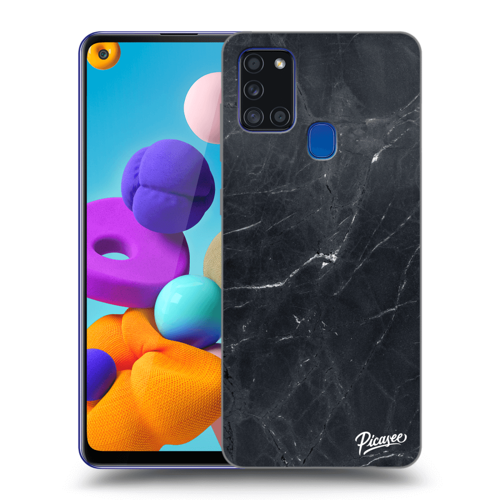 Picasee silikonový průhledný obal pro Samsung Galaxy A21s - Black marble