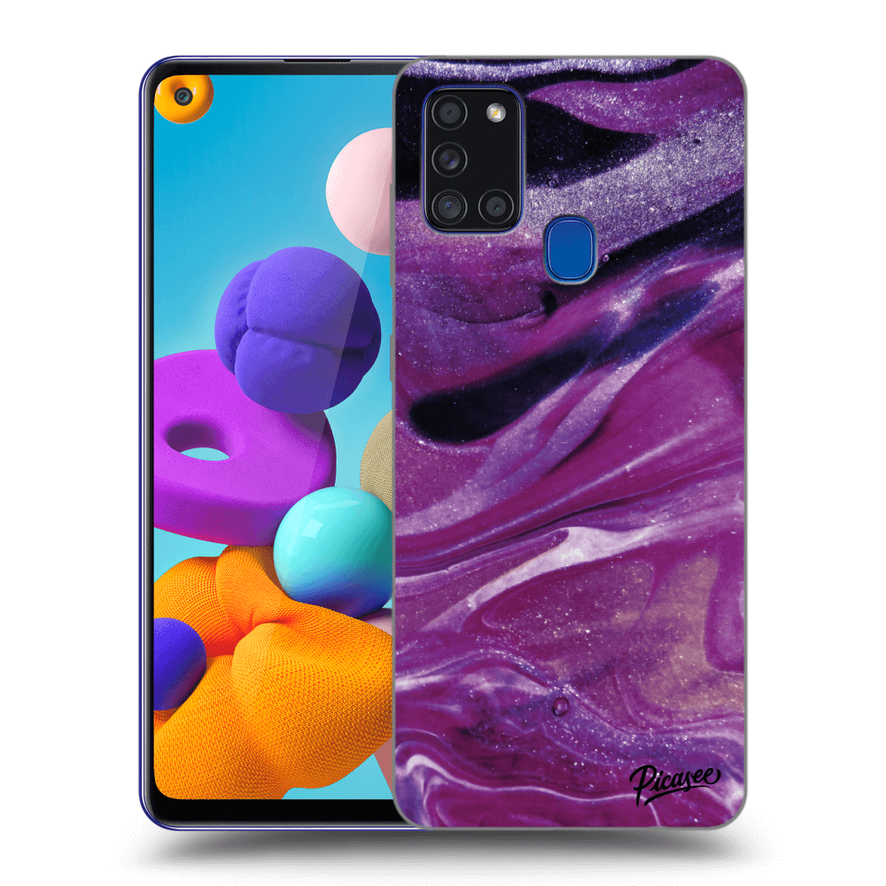 Picasee silikonový černý obal pro Samsung Galaxy A21s - Purple glitter