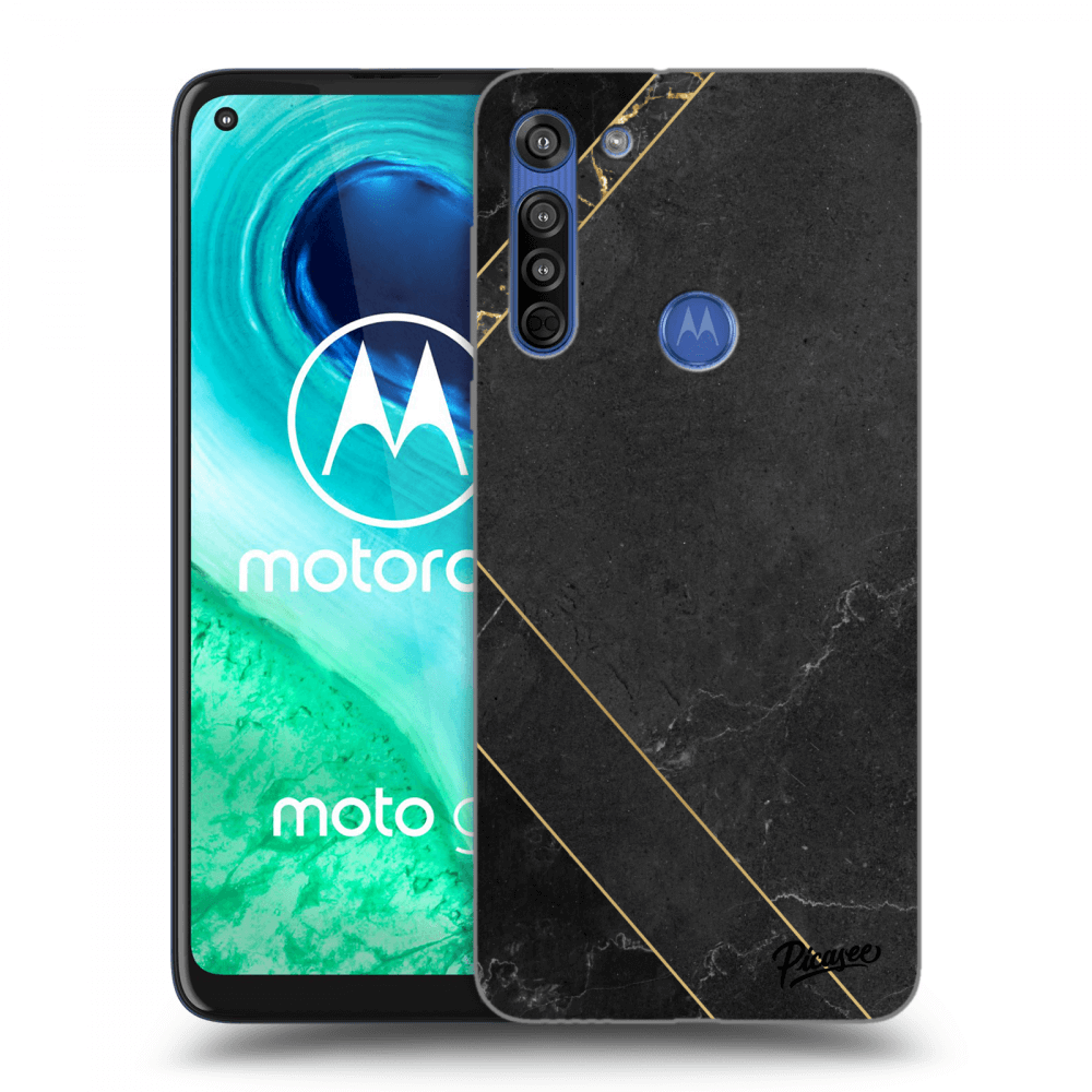 Picasee silikonový průhledný obal pro Motorola Moto G8 - Black tile