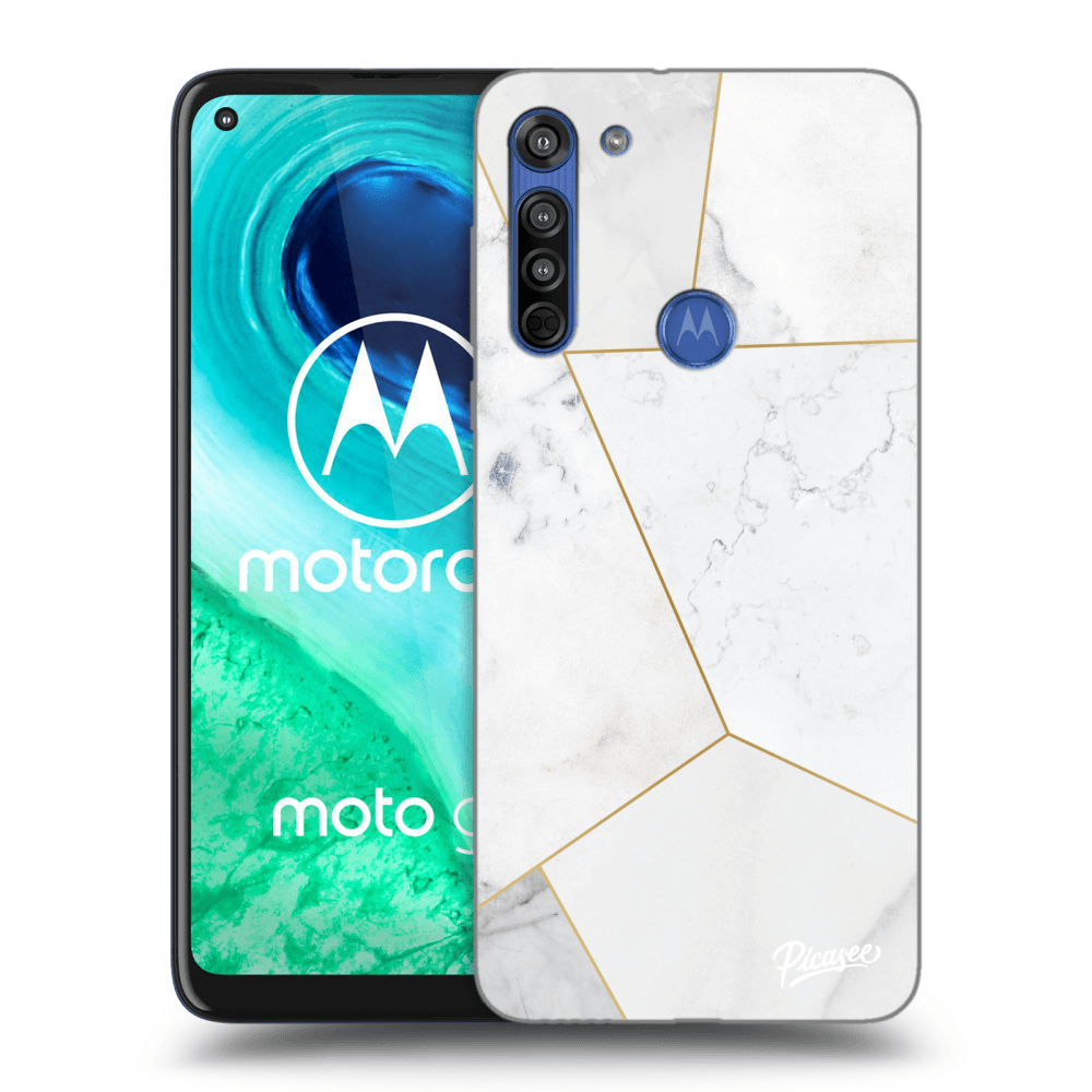 Picasee silikonový černý obal pro Motorola Moto G8 - White tile