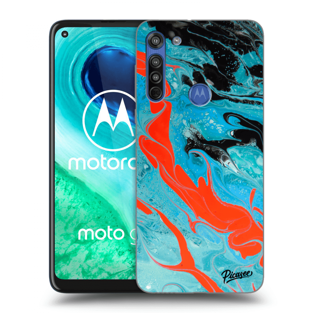 Picasee silikonový průhledný obal pro Motorola Moto G8 - Blue Magma
