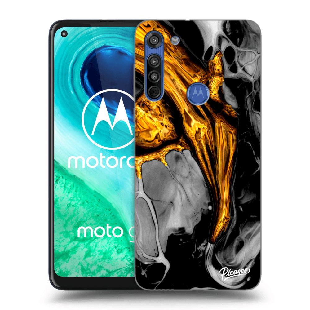 Picasee silikonový průhledný obal pro Motorola Moto G8 - Black Gold