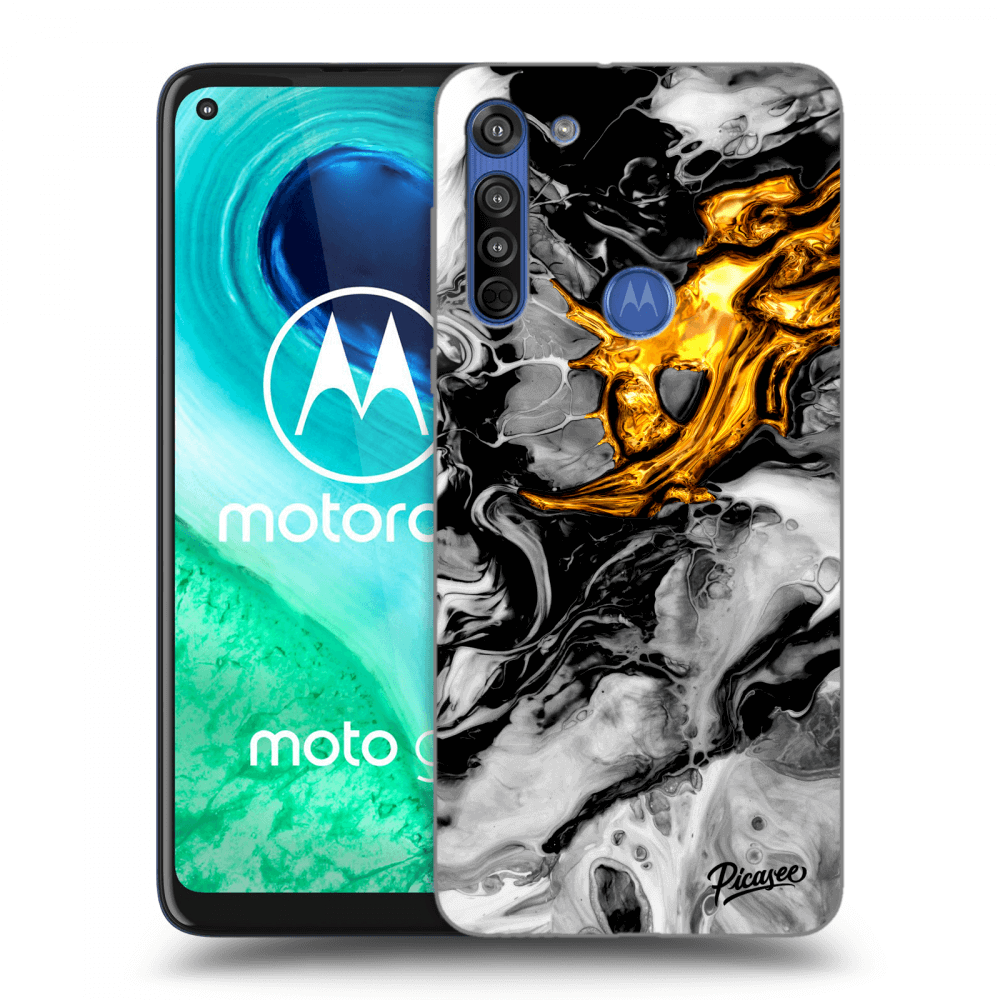 Picasee silikonový průhledný obal pro Motorola Moto G8 - Black Gold 2