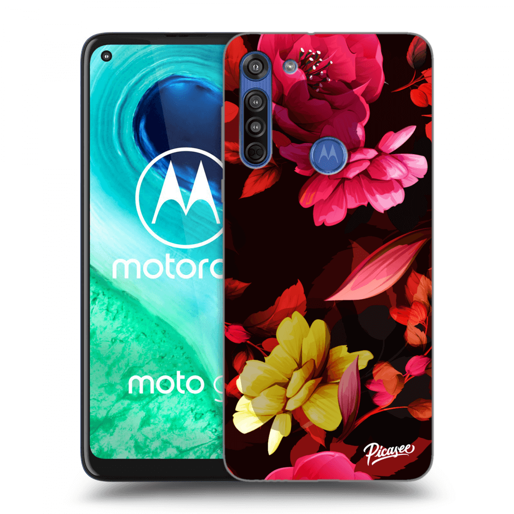 Picasee silikonový černý obal pro Motorola Moto G8 - Dark Peonny