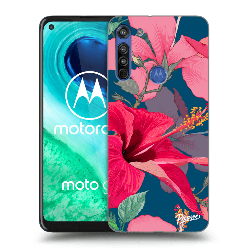 Picasee silikonový černý obal pro Motorola Moto G8 - Hibiscus