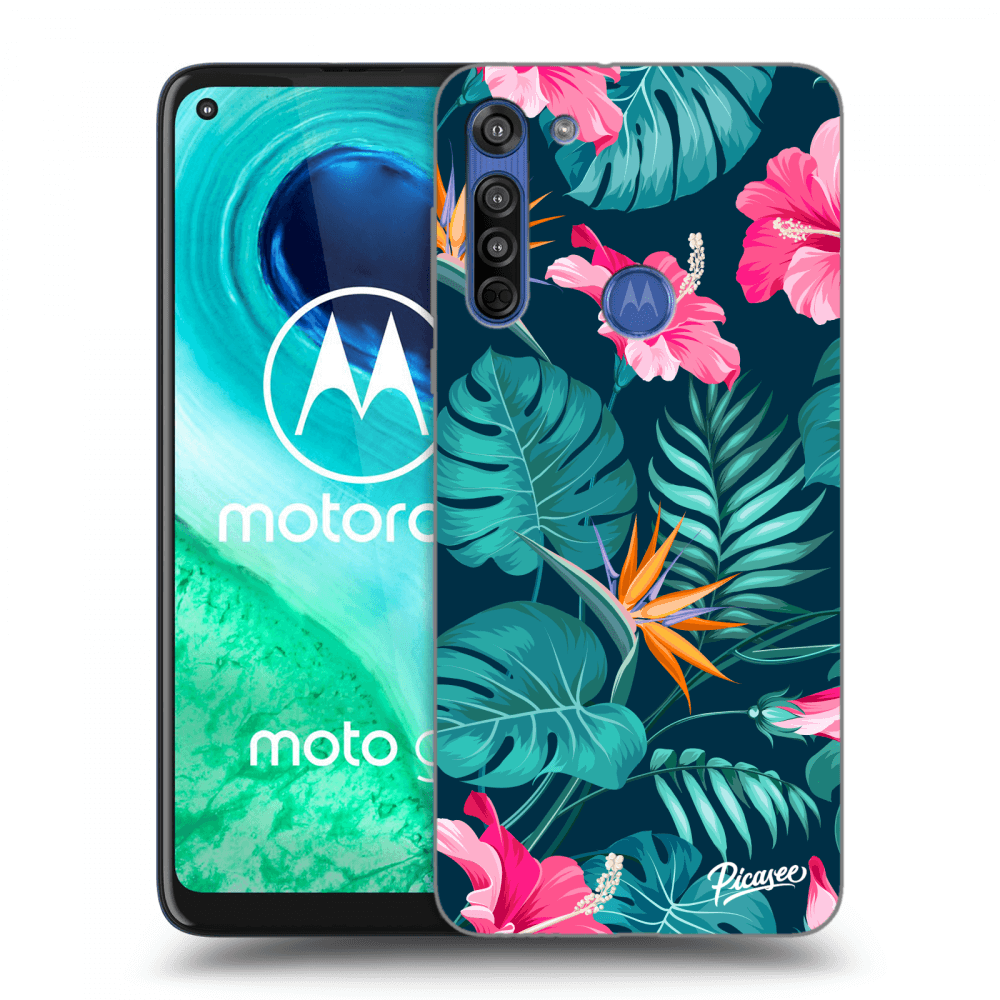 Picasee silikonový průhledný obal pro Motorola Moto G8 - Pink Monstera