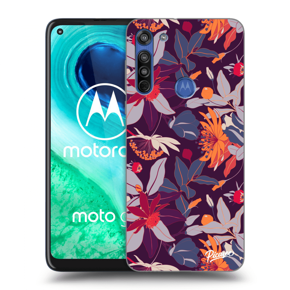 Picasee silikonový průhledný obal pro Motorola Moto G8 - Purple Leaf