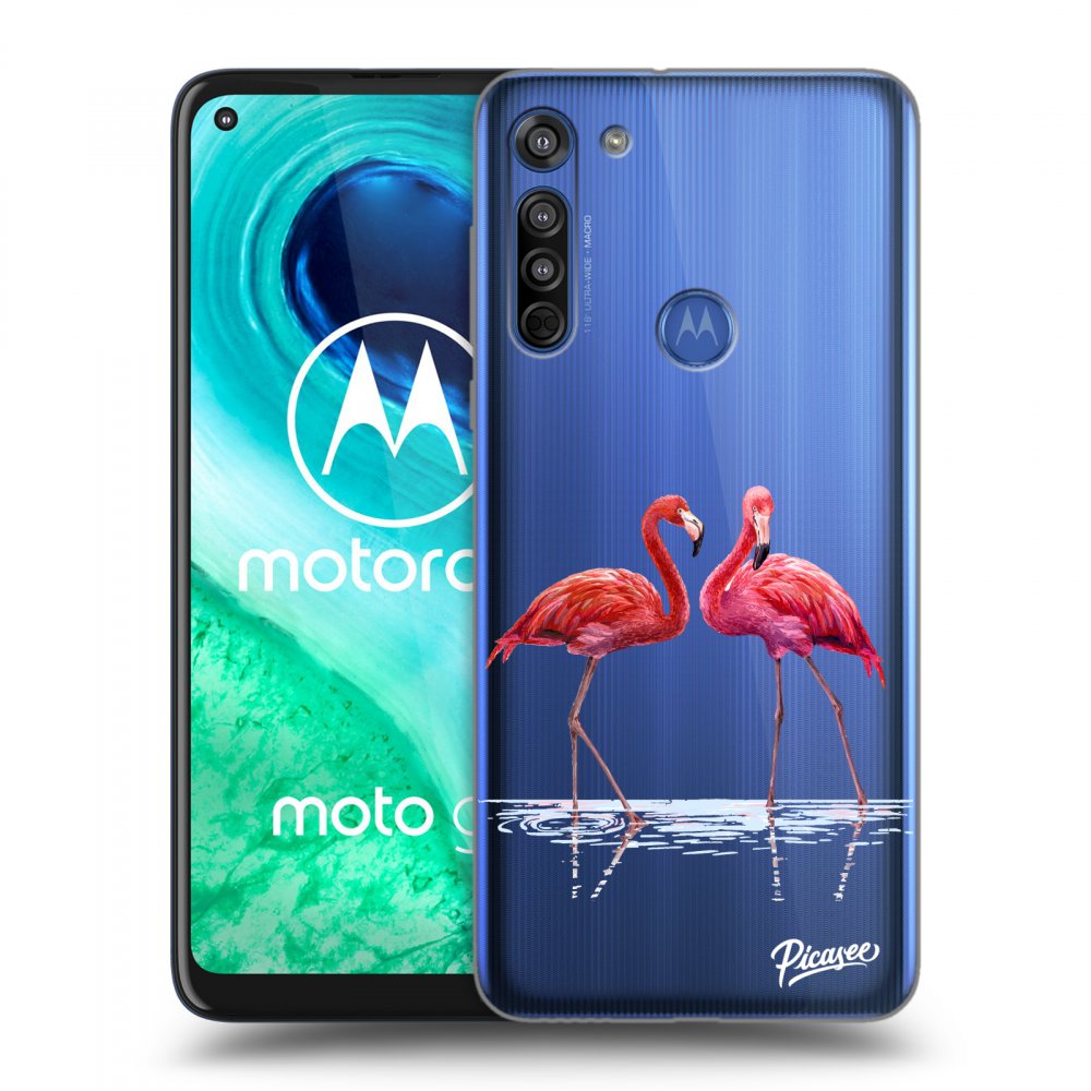 Picasee silikonový průhledný obal pro Motorola Moto G8 - Flamingos couple