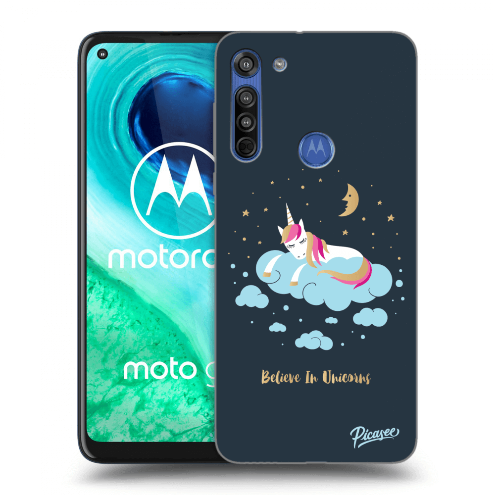 Picasee silikonový černý obal pro Motorola Moto G8 - Believe In Unicorns