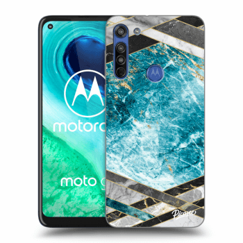 Picasee silikonový průhledný obal pro Motorola Moto G8 - Blue geometry