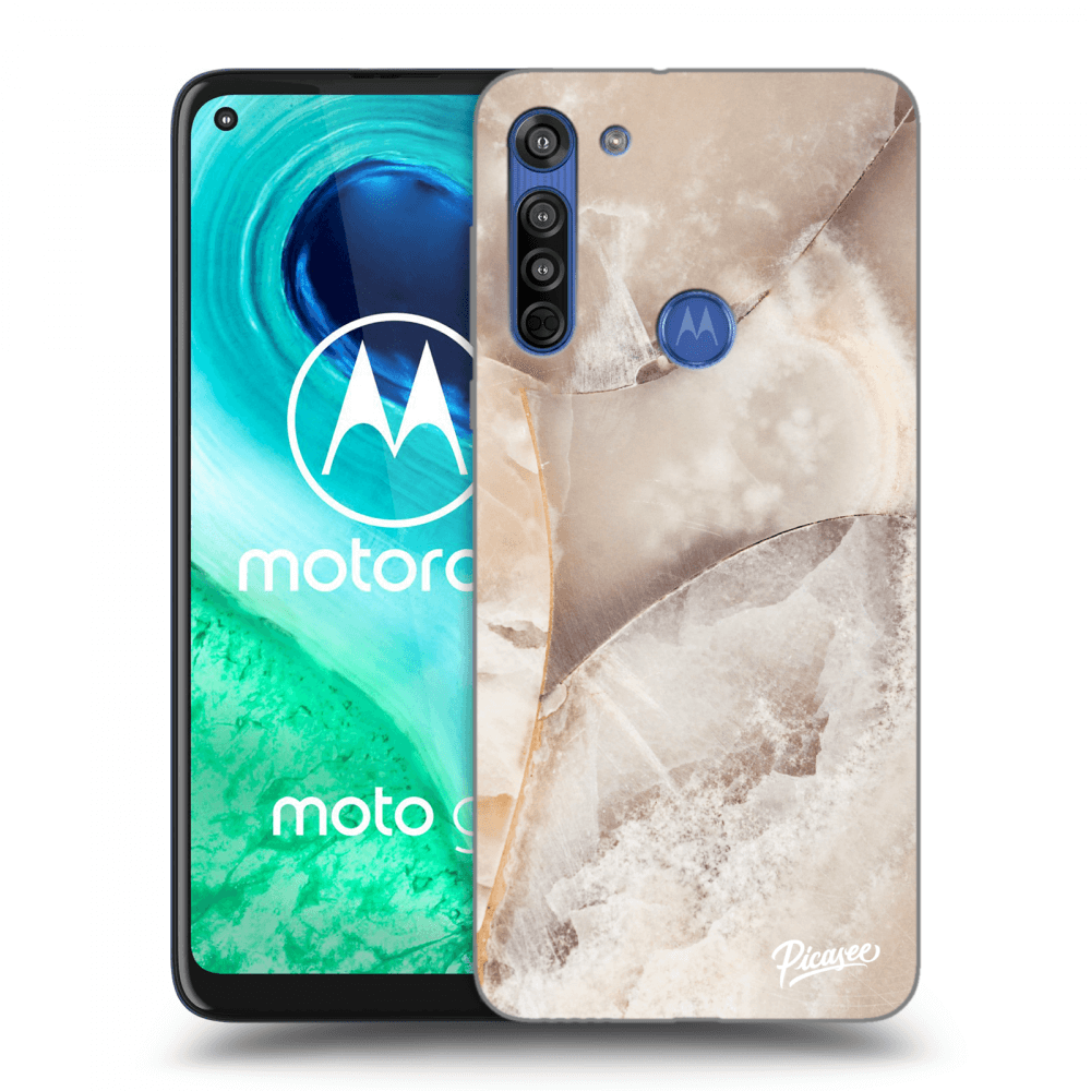 Picasee silikonový černý obal pro Motorola Moto G8 - Cream marble