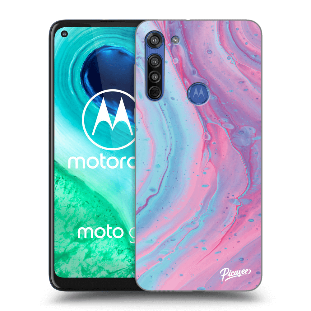 Picasee silikonový černý obal pro Motorola Moto G8 - Pink liquid
