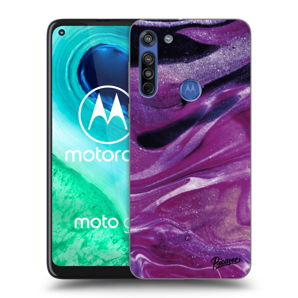 Picasee silikonový průhledný obal pro Motorola Moto G8 - Purple glitter