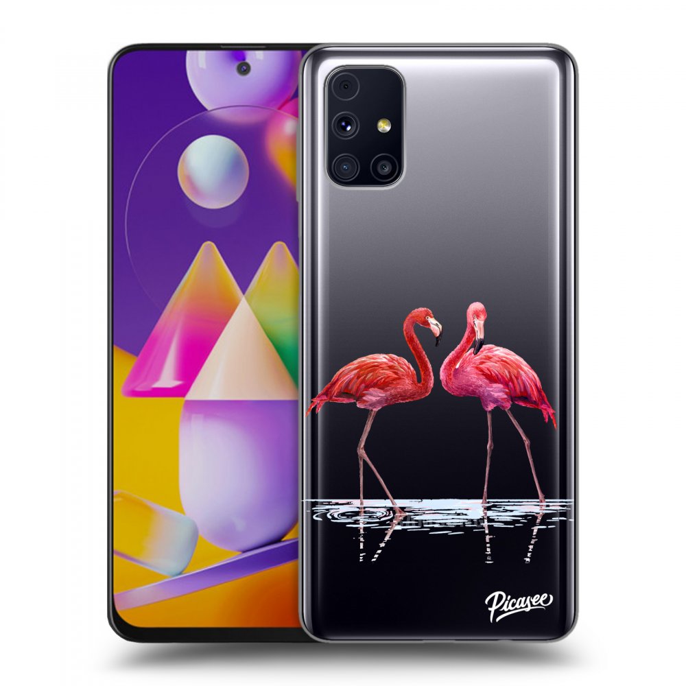 Picasee silikonový průhledný obal pro Samsung Galaxy M31s - Flamingos couple