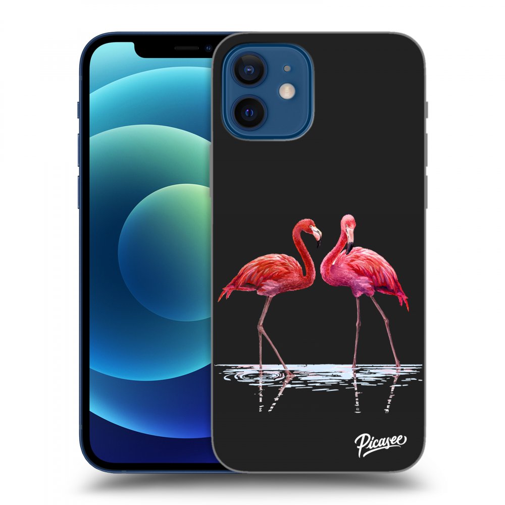 Picasee silikonový černý obal pro Apple iPhone 12 - Flamingos couple