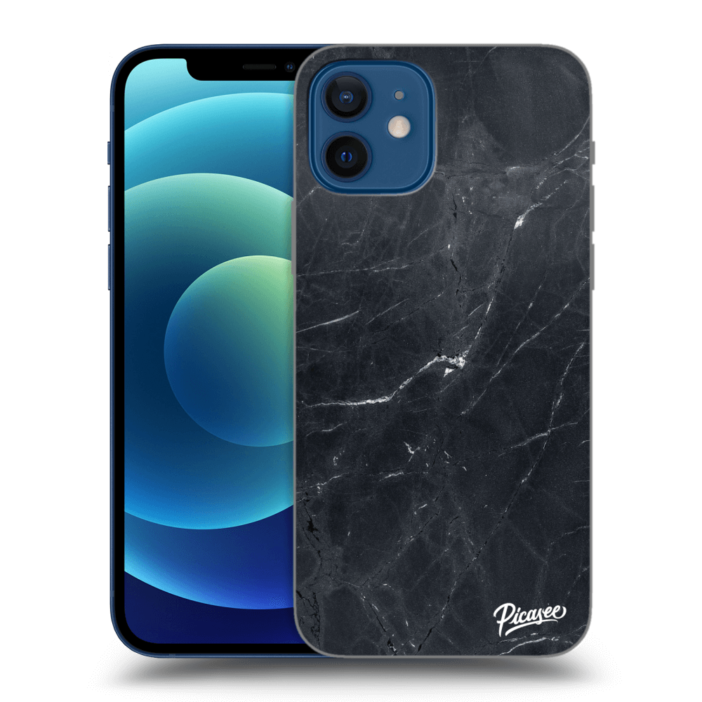 Picasee silikonový průhledný obal pro Apple iPhone 12 - Black marble