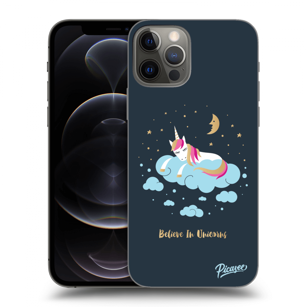 Picasee silikonový černý obal pro Apple iPhone 12 Pro - Believe In Unicorns