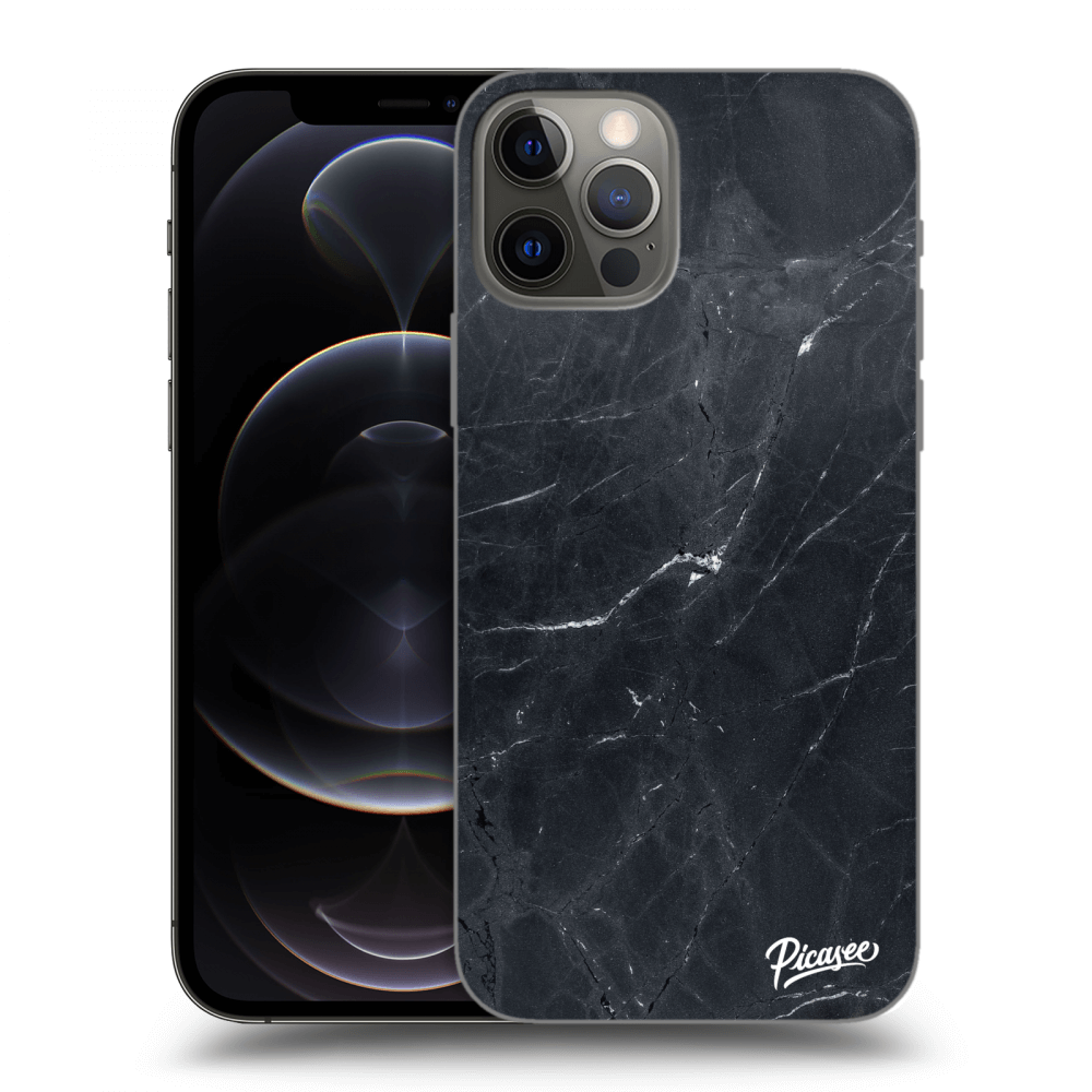 Picasee silikonový černý obal pro Apple iPhone 12 Pro - Black marble