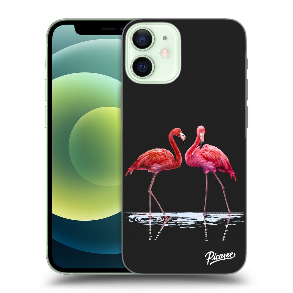 Picasee silikonový černý obal pro Apple iPhone 12 mini - Flamingos couple