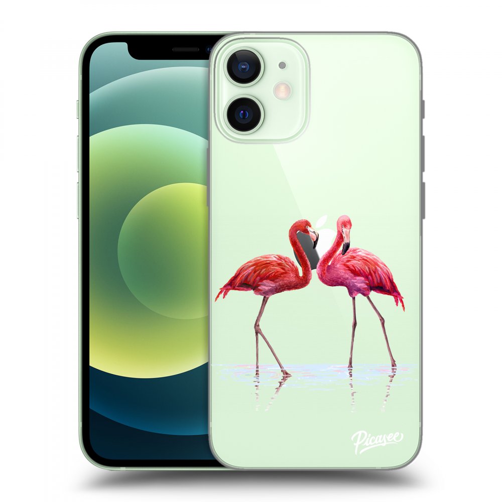 Picasee silikonový průhledný obal pro Apple iPhone 12 mini - Flamingos couple