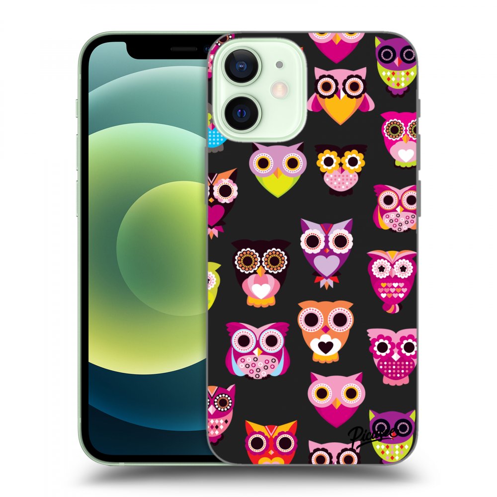 Picasee silikonový černý obal pro Apple iPhone 12 mini - Owls