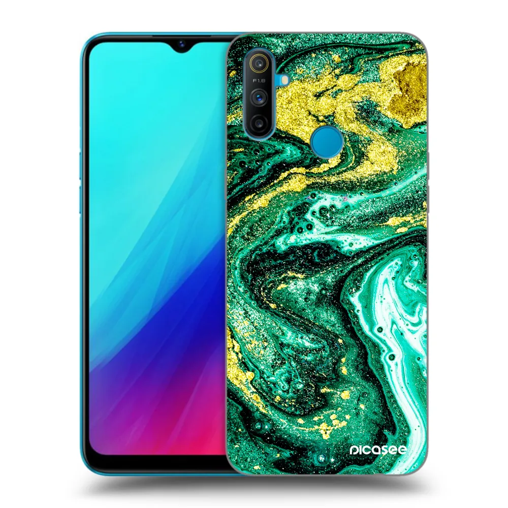 Picasee silikonový černý obal pro Realme C3 - Green Gold