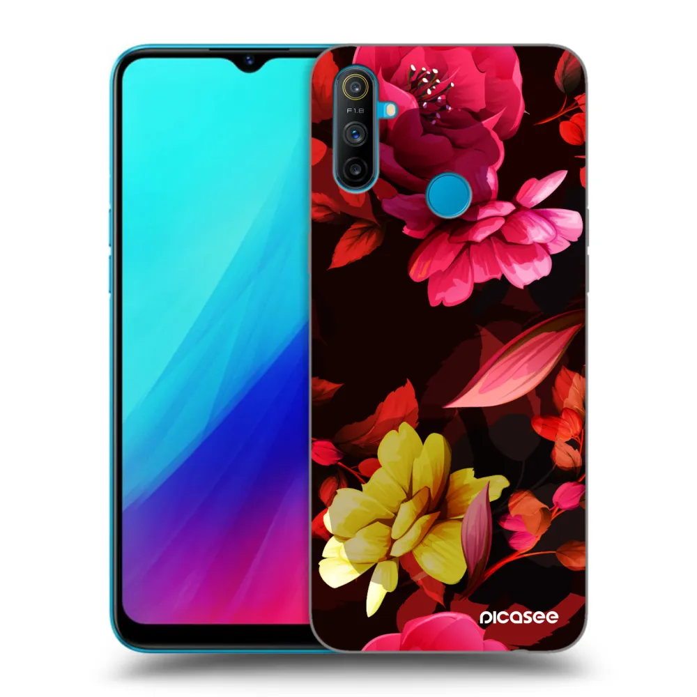 Picasee silikonový černý obal pro Realme C3 - Dark Peonny
