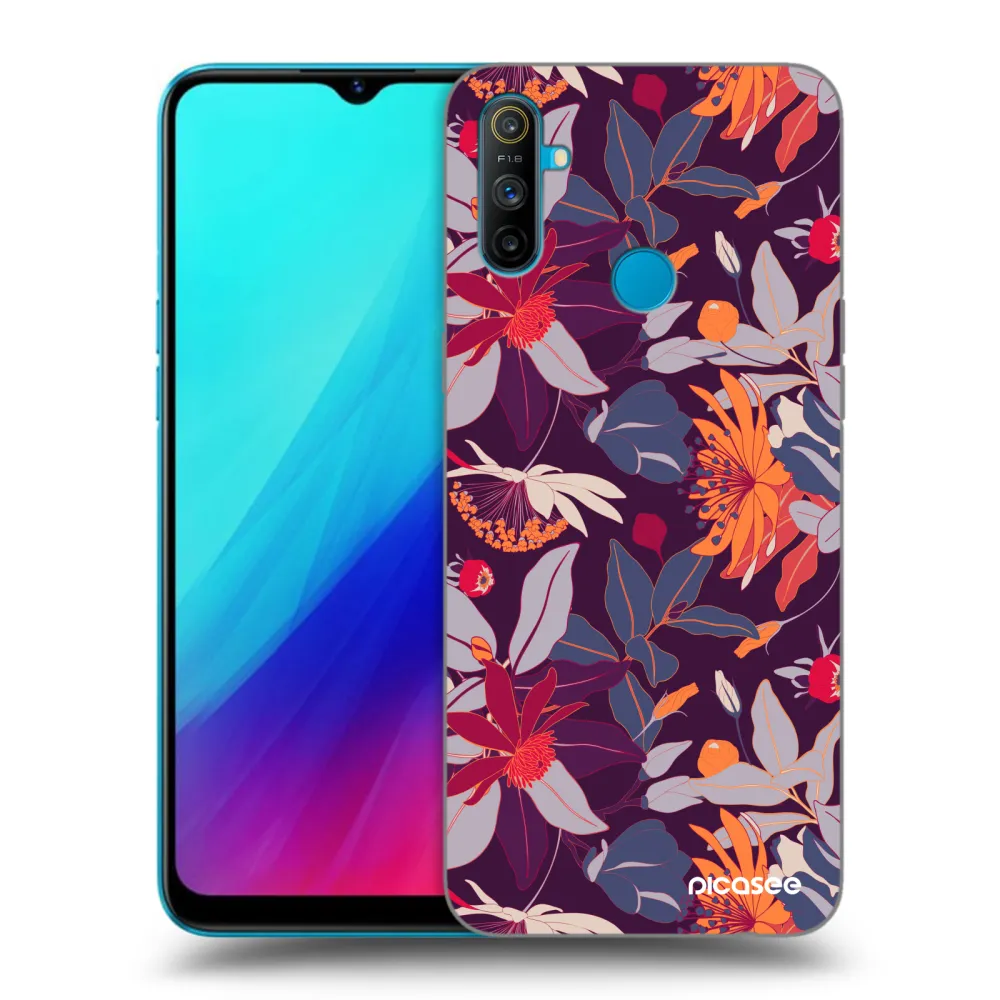 Picasee silikonový černý obal pro Realme C3 - Purple Leaf