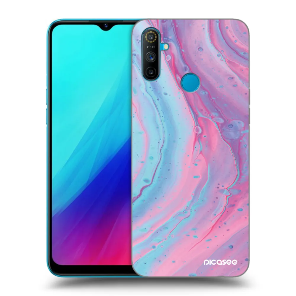 Picasee silikonový černý obal pro Realme C3 - Pink liquid