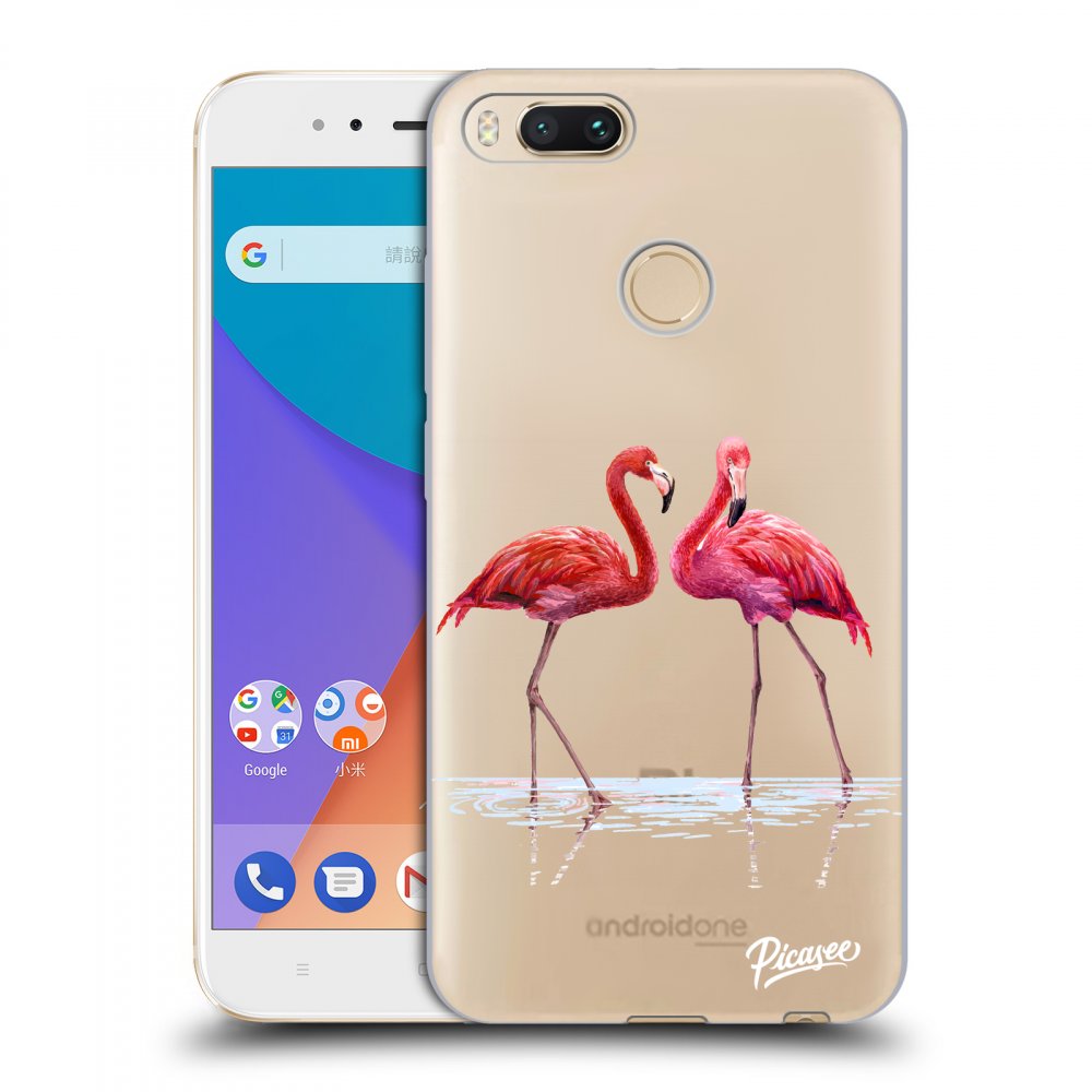 Picasee silikonový průhledný obal pro Xiaomi Mi A1 Global - Flamingos couple