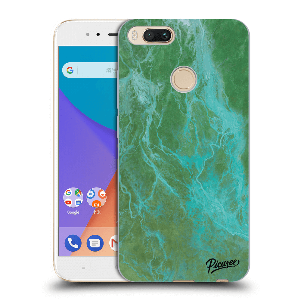 Picasee silikonový průhledný obal pro Xiaomi Mi A1 Global - Green marble