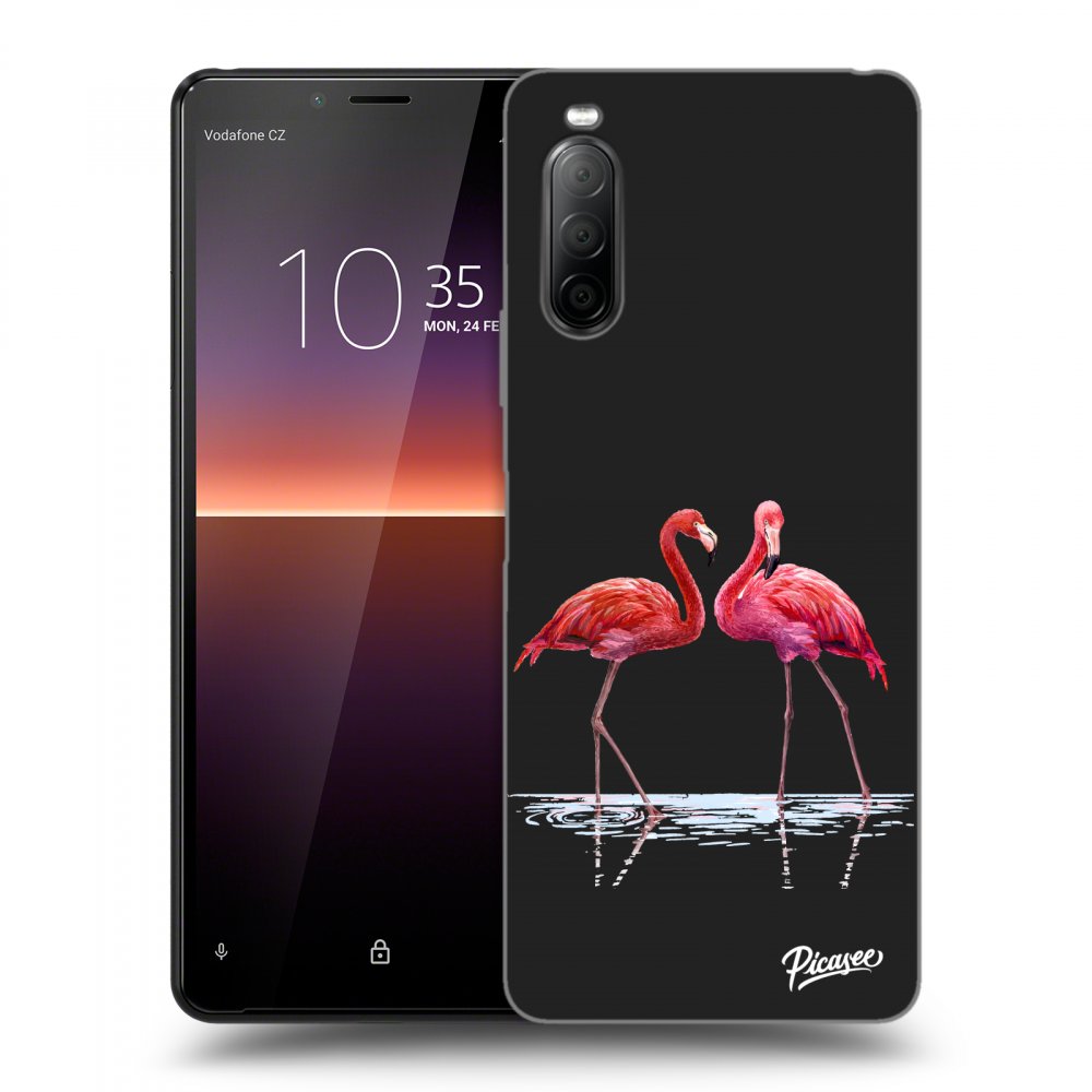 Picasee silikonový černý obal pro Sony Xperia 10 II - Flamingos couple