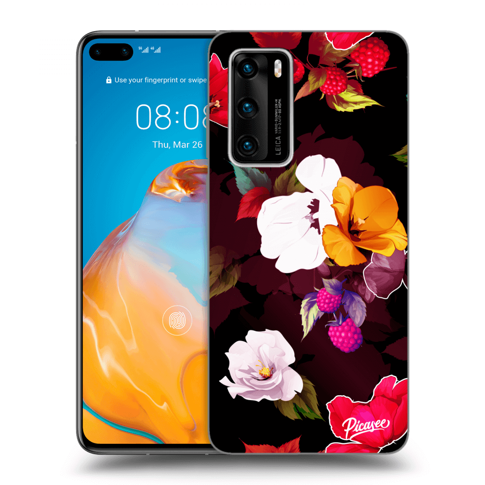 Picasee silikonový černý obal pro Huawei P40 - Flowers and Berries