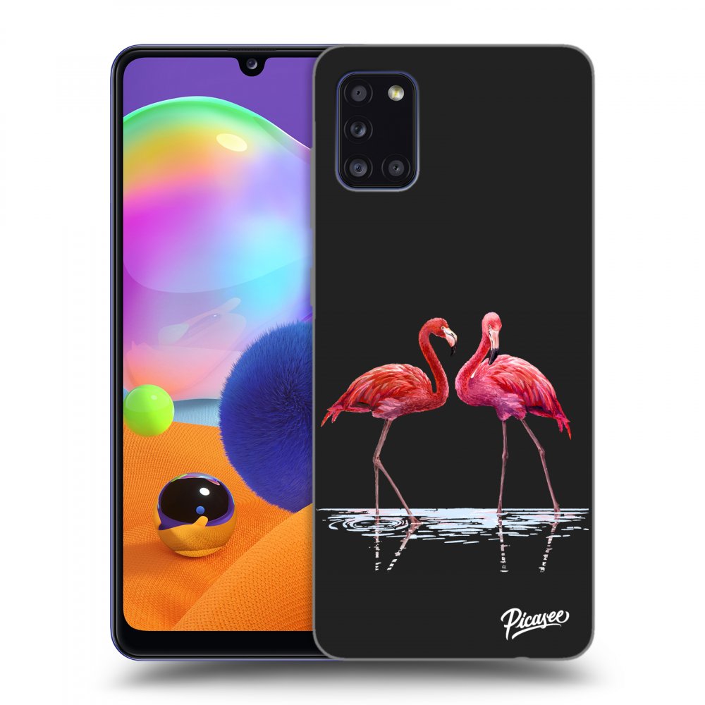 Picasee silikonový černý obal pro Samsung Galaxy A31 A315F - Flamingos couple