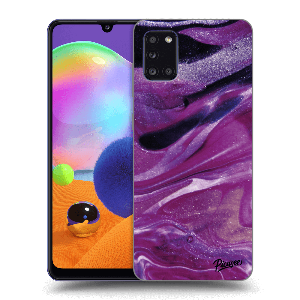 Picasee silikonový černý obal pro Samsung Galaxy A31 A315F - Purple glitter