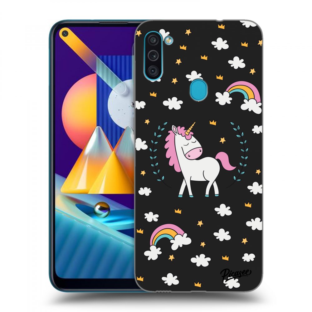 Picasee silikonový černý obal pro Samsung Galaxy M11 - Unicorn star heaven