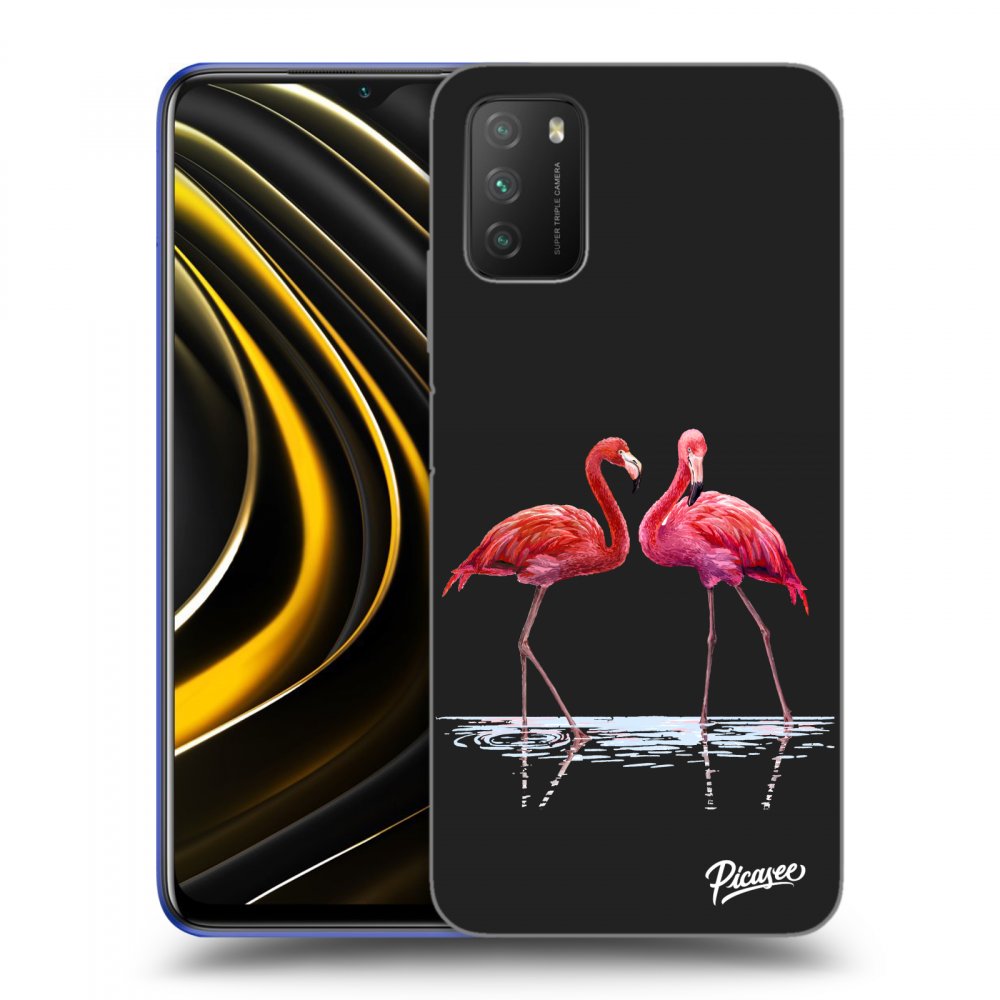 Picasee silikonový černý obal pro Xiaomi Poco M3 - Flamingos couple