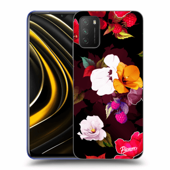 Picasee silikonový černý obal pro Xiaomi Poco M3 - Flowers and Berries