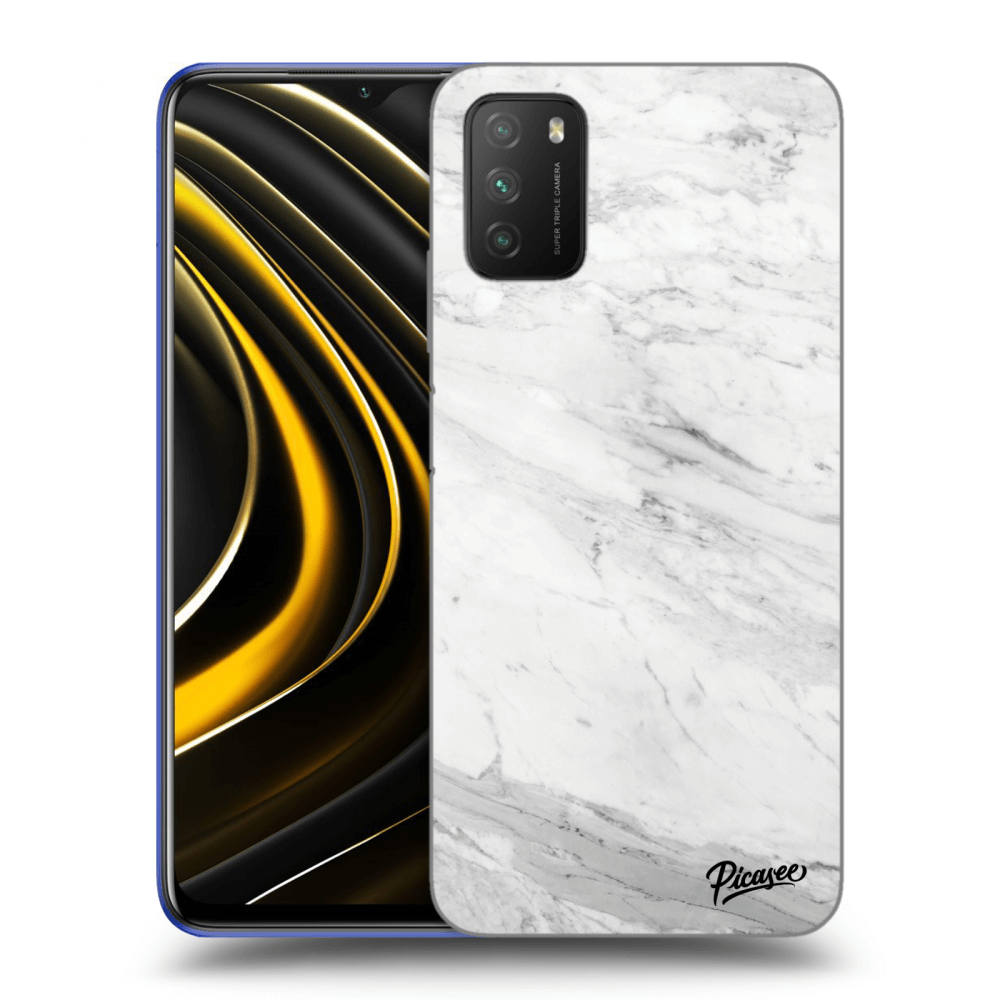 Picasee silikonový černý obal pro Xiaomi Poco M3 - White marble