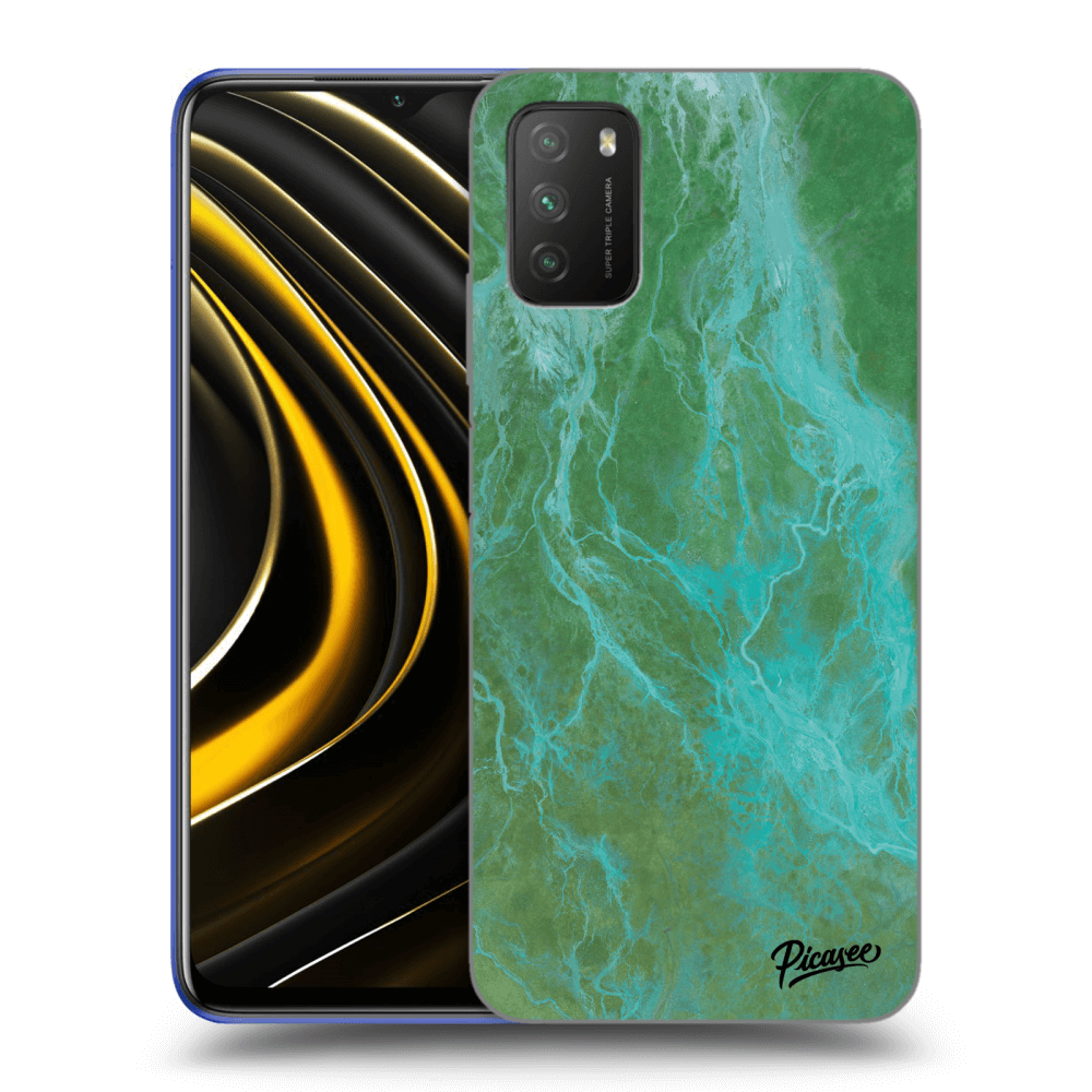 Picasee silikonový průhledný obal pro Xiaomi Poco M3 - Green marble