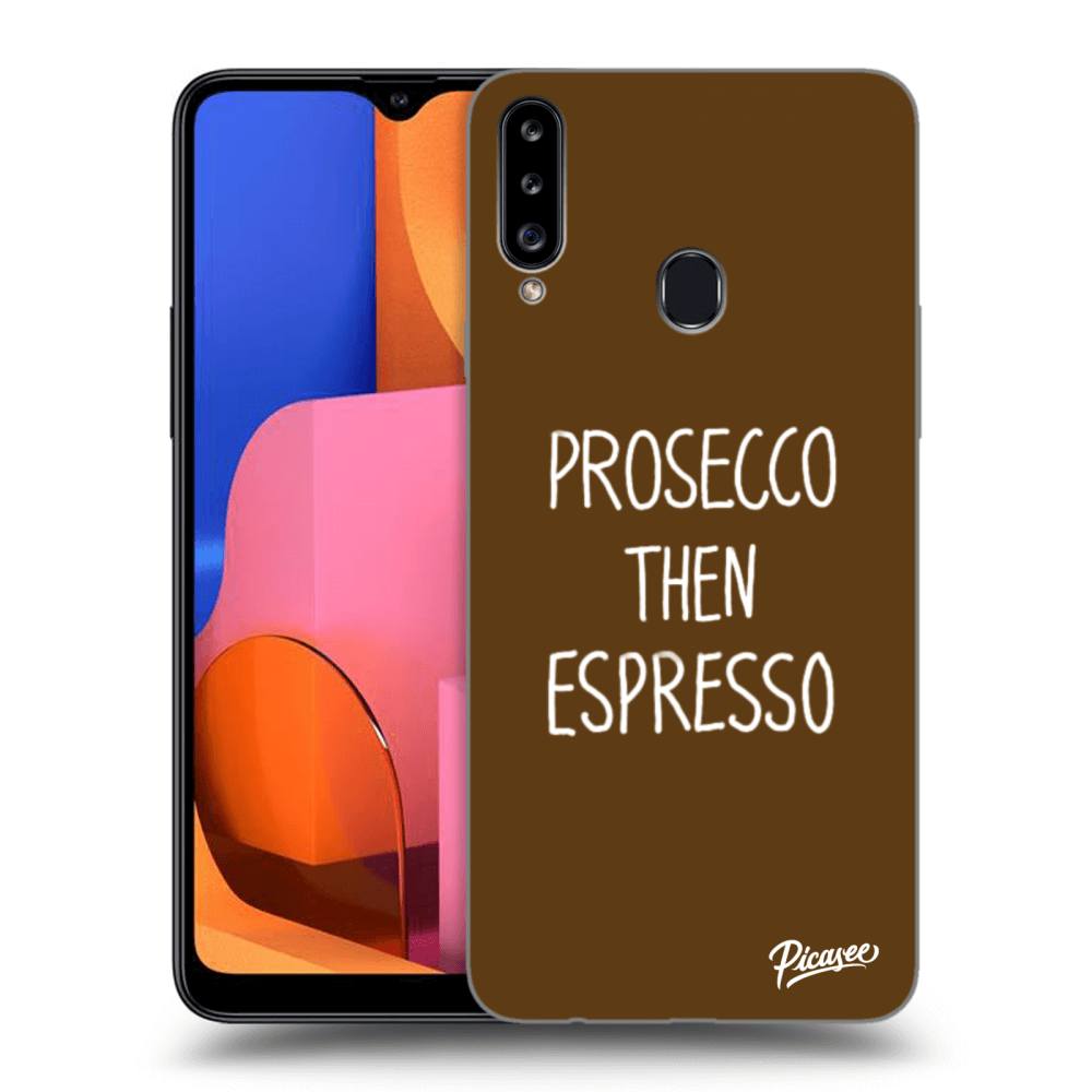 Picasee silikonový průhledný obal pro Samsung Galaxy A20s - Prosecco then espresso