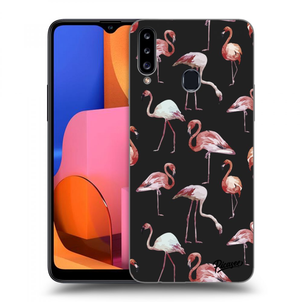 Picasee silikonový černý obal pro Samsung Galaxy A20s - Flamingos