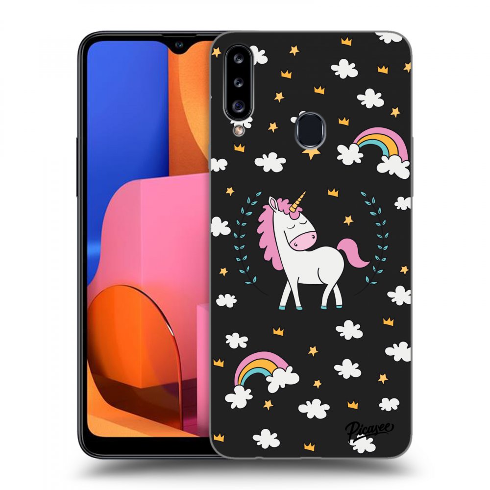 Picasee silikonový černý obal pro Samsung Galaxy A20s - Unicorn star heaven