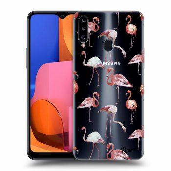 Picasee silikonový průhledný obal pro Samsung Galaxy A20s - Flamingos