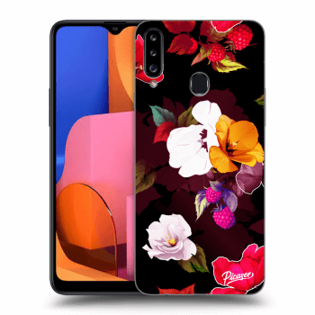 Picasee silikonový černý obal pro Samsung Galaxy A20s - Flowers and Berries
