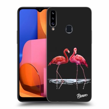 Picasee silikonový černý obal pro Samsung Galaxy A20s - Flamingos couple