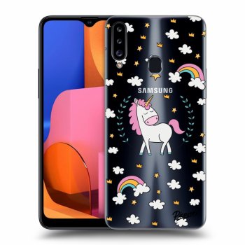 Picasee silikonový průhledný obal pro Samsung Galaxy A20s - Unicorn star heaven