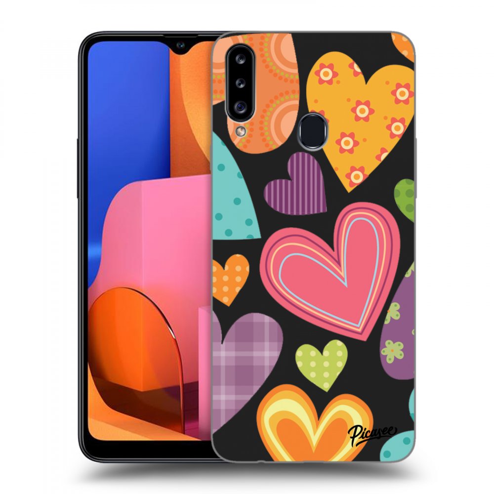 Picasee silikonový černý obal pro Samsung Galaxy A20s - Colored heart