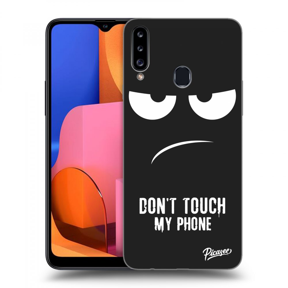 Picasee silikonový černý obal pro Samsung Galaxy A20s - Don't Touch My Phone