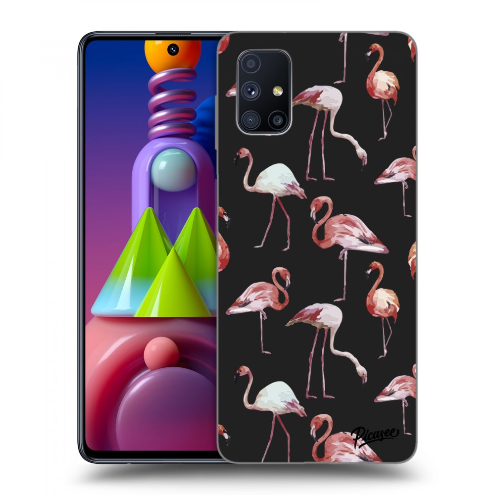 Picasee silikonový černý obal pro Samsung Galaxy M51 M515F - Flamingos